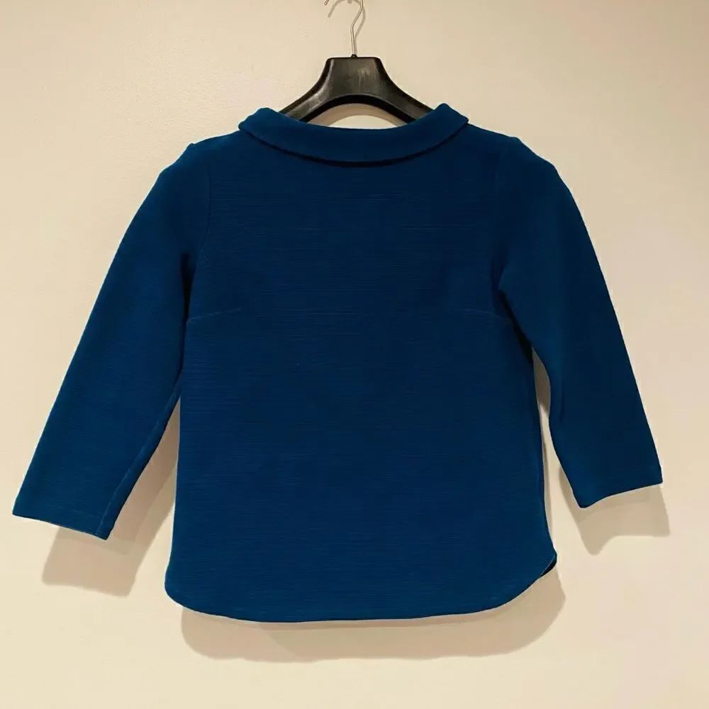 Talbots Teal Textured 3/4 Sleeve Button Back Top Size Small